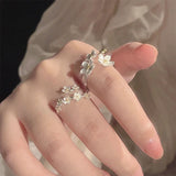 Lianfudai Unique Delicate Flower Opening Adjustable Rings For Women Silver Color Minimalist Finger Ring Engagement Jewelry Female Gift