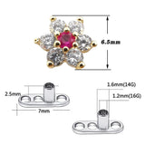 Lianfudai  Micro Dermal Anchor Top Skin Drivers Surface Dermal Piercing Flower Heads Charming CZ Implant Body Jewelry 14g