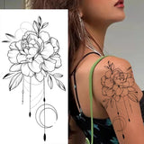 Lianfudai Sketch Flowers Sketch Tattoo Rose Blossoms Black and White Flowers Temporary Tattoos Sticker size: