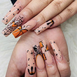 Lianfudai current nail trends 2023  24Pcs Almond False Nails Halloween Press on Fake Nails with Skull Head Spider Web Ghost Design Ballet Full Cover Nail Tips