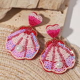 Lianfudai Bohemian Starfish Lobster Conch Seed Bead Drop Earrings for Women Handmade Ocean Animal Earrings Summer Beach Jewelry