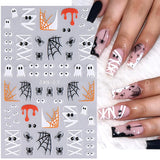 Lianfudai 3D Halloween Nail Stickers Cartoon Mummy Bandages Ghost Eyes Pumpkin Spider Web Blood Drops DIY Winter Matte Nail Art Decoration