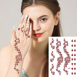 Lianfudai Brown Henna Tattoo Body Stickers for Women Henna Temporary Tattoos Lace Floral Mehndi Tattoo Waterproof Fake Tatoo Festival