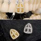 Lianfudai Gold Silver Color Single Cross Iced Out Grillz Teeth Men Women Hip Hop Bling Tooth Grills Caps Fashion Jewelry