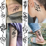 Lianfudai 18 Sheets Small Snake Temporary Tattoos For Men Women Neck Hands Fake Tattoo Stickers DIY Small Black Snake Tattoos Holiday 3D