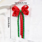 Lianfudai  2Pcs Christmas Hair Bow Clips For Women Girls Long Tassel Hairpins Solid Ribbon Red Hairgrips Headwear Hair Accessories