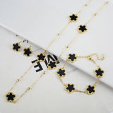 Lianfudai New Sweater Chain Five Point Star Creative Plant Plum Blossom Jewelry Set Shell Simple Bracelet/Necklace/Earrings Women's Clover