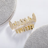 Lianfudai Irregular Flame CZ Stone Teeth Grillz Dental Grill 14K Gold Plated Water Drop Zircon Tooth Cap For Women Men Jewelry