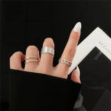 Lianfudai Bohemian Cross Wide Rings Set For Women Girls Simple Chain Finger Tail Rings New Bijoux Jewelry Gifts Ring Female