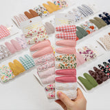 Lianfudai 10Pcs/Lot Ins 6cm Flower Print Cotton Alloy Hair Bow Snap Clips Set Fabric Plaid Bobby Hairpins Hairgrips Girls Kids Headwear