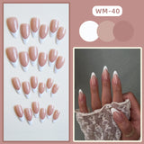 Lianfudai current nail trends 24Pcs Almond French Fake Nails with Glue Simple Oval False Nails Press on Nails Wearable Finished DIY Full Cover Nail Tips