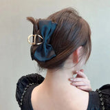 Lianfudai Large Fashion Satin Bow Headdress Internet Celebrity Catch Cross Hair Claw Hairpins Sweet Hair Accessories For Girls 12CM