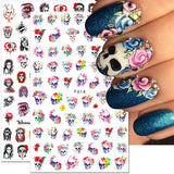 Lianfudai 3D Halloween Nail Stickers Clown Skull Bone Pumpkin Cartoon Spider Bat Nail Decals Self-Adhesive Nail Art Stickers Nails Decor