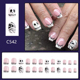 Lianfudai 24Pcs Halloween Little Ghost Press on Fake Nails Creative French Design Short Square False Nails Acrylic Nails Halloween Decorat