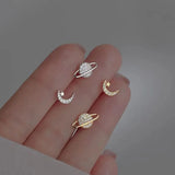 Lianfudai Simple Piercing Stud Earrings for Women Star Moon Zircon Silver Color Needles Tragus Cartilage Asymmetry Pendiente Fine Jewelry