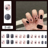 Lianfudai 24pcs French Point Diamond Fake Nails Wearing Artificial Square Head Press On Acrylic Nail Art Pearl Patch Almond False Nails