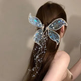 Lianfudai Decorative Hair Barrettes Elegant Butterfly Fairy Ear Headwear Fashion Hairpins for Women Girls Crystal Fringe Hair Clip