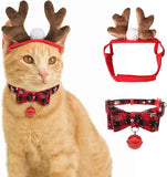 Lianfudai Cat Reindeer Costume Christmas Deer Antler Collar for Small Dogs Cats Xmas Cat Collar Reindeer Set  cat cloth