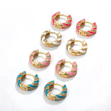 Lianfudai Trendy Pink Enamel Zircon Earrings Colorful Crystal Round Circle Hoop Earring Women Stainless Steel Jewelry Femmes Bijoux