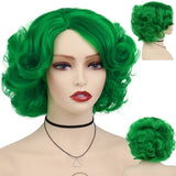 Lianfudai Cosplay Wig Green Wigs for Women Synthetic Short Curly Wig St. Patrick's Day Costume Party Harajuku Anime Lolita Wig