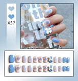 Lianfudai 24Pcs/Box Sweet Short Round/Square Head False Nail Art Full Cover Detachable Artificial Fake Nails Ballerina Press on Nails Tips