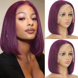 Lianfudai Dark Purple Short Bob Wigs Human Hair Burgubdy Straight Bob Wigs Grape Purple 13x4 HD Lace Frontal Wigs Brazilian Human Hair Wig