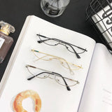 Lianfudai Vintage Glasses Metal Frame Half Frame Without Lens Girls Chic Cosplay Party Decoration Glasses Y2K Metal Photography Glasses