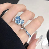 Lianfudai Korea Colorful Stone Oil Drip Rhinestone Trendy Geometry Rings For Women Heart Star Girls Y2k Jewelry Gifts