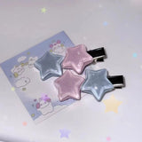 Lianfudai Lovely Blue Pink Star Pentagram Crystal Hair Clip for Women Sweet Cute Girly Fun Trend Hairpin Aesthetics Y2k Hair Accessories