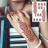 Lianfudai Maroon Henna Tattoo Stickers for Hand Foot Flower Temporary Tattoos for Wedding Party Brown Fake Tattoo for Women Body Art