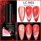 Lianfudai 7ML Black Crystal Cat Magnetic Gel Sparkling Glitter Gel Nail Polish Semi Permanent UV Gel Nail Art No Need Base Color