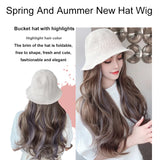 Lianfudai  Hollow Visor Wig Brown Ombre Long Roll Hat with hair Extension Travel Fashion Wigs Women's Natural Wigs