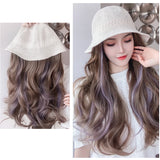 Lianfudai  Hollow Visor Wig Brown Ombre Long Roll Hat with hair Extension Travel Fashion Wigs Women's Natural Wigs