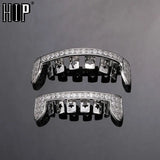 Lianfudai Hip Hop Iced Out Teeth Grillz Caps Bling Cubic Zircon Micro Pave Top & Bottom Charm Grills Set For Men Women Jewelry Gift