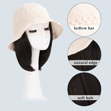 Lianfudai  Hollow Visor Wig Brown Ombre Long Roll Hat with hair Extension Travel Fashion Wigs Women's Natural Wigs