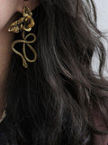 Lianfudai 2024 New Vintage Snake Shape Flower Shape Earrings Accessories