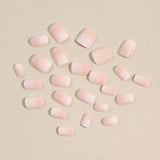 Lianfudai - 24pcs Glossy Jelly Pink Gradient Press On Nails - Short Square False Nails for Women and Girls - Daily Wear