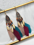 Lianfudai 2024 New National Original 5 Colors Feather Tassels Beads Chains 6 Colors Earrings