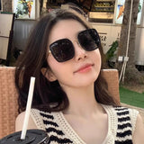 Lianfudai  Beach Travel Oversized Sunglasses Retro UV400 Lens Square Metal Frame Sun Glasses Eyewear for Women & Men Glasses