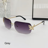 Lianfudai  Retro Butterfly Sunglasses Trendy Rimless Rhinestone Vintage Shades UV400 Protection Travel Beach Eyewear for Women & Men Glasses