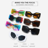 Lianfudai  UV400 Cat Eye Sunglasses Trendy Colorful Oversized Female Punk Shades Polygon Sun Glasses for Women & Men Glasses