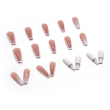 Lianfudai - 24 pcs Glossy Long Coffin Press On Nails - Ballerina French Tip Acrylic Nails with Pink Gradient Design - Easy to Apply and Remove - Perfect for Special Occasions and Everyday Wear