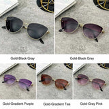 Lianfudai  Square Frame Cat Eye Sunglasses Beach Travel Streetwear Ocean Lenses Metal Frame Sun Glasses UV400 Protection Sun Glasses Glasses