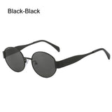 Lianfudai  Metal Frame Oval Sunglasses Vintage Punk UV400 Protection Y2k Sun Glasses Black Shades for Women & Men Glasses