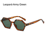 Lianfudai  Hexagonal Small Frame Sunglasses Funny UV400 Hip-Hop Style Rivets Decoration Shades Leopard Blue Glasses for Women & Men Glasses