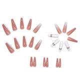 Lianfudai - 24 pcs Glossy Long Coffin Press On Nails - Ballerina French Tip Acrylic Nails with Pink Gradient Design - Easy to Apply and Remove - Perfect for Special Occasions and Everyday Wear