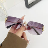 Lianfudai  Retro Butterfly Sunglasses Trendy Rimless Rhinestone Vintage Shades UV400 Protection Travel Beach Eyewear for Women & Men Glasses