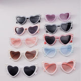 Lianfudai Remotenasa New Fashionable Pearl Sun Glasses Women Heart Shaped Party Peach Eyewear Adult Sunglasses Pearl Cross-border Trendy Wholesale Glasses