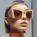 Lianfudai  Oversized Semi-Rimless Cat Eye Sunglasses Retro Big Frame Wide Leg Y2k Shades Eyewear for Women & Men Glasses