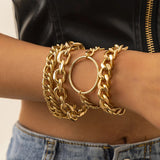 Lianfudai 5Pcs/Set Bohemian Punk Cuban Chain Bracelets Set for Women Lock Snake Link Charm Bracelets Bangles Couple Fashion Wrist Jewelry